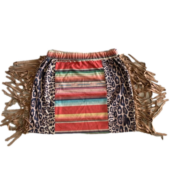 Fashion Express Striped Multicolored Leopard Print Western Mini Skirt - Picture 3 of 9